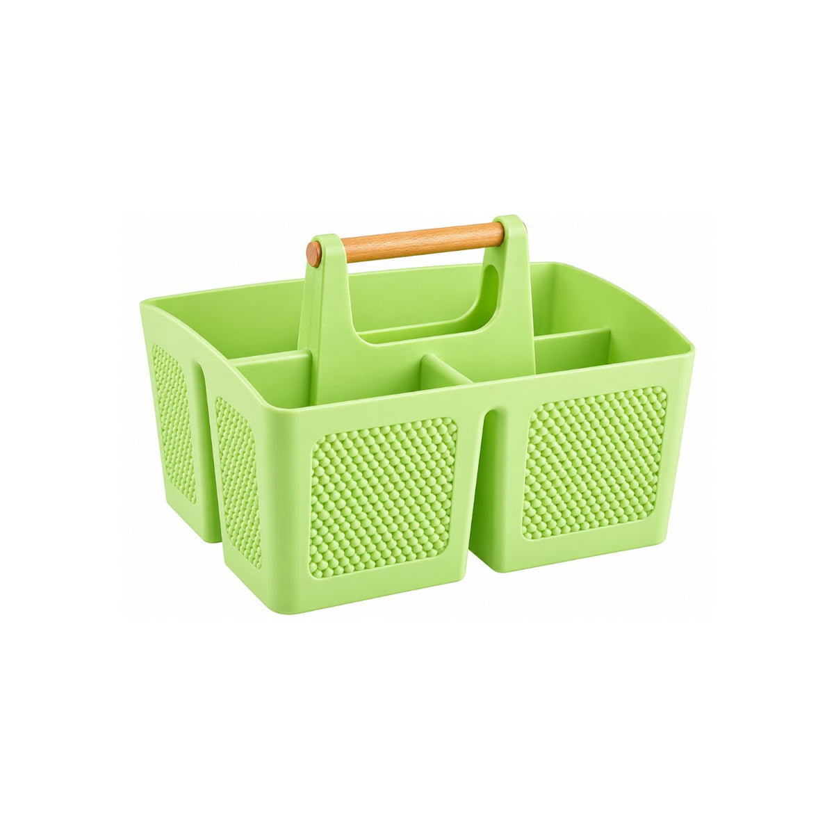 Home Collection 3-Compartment Portable Shower Caddy with Wooden Handle