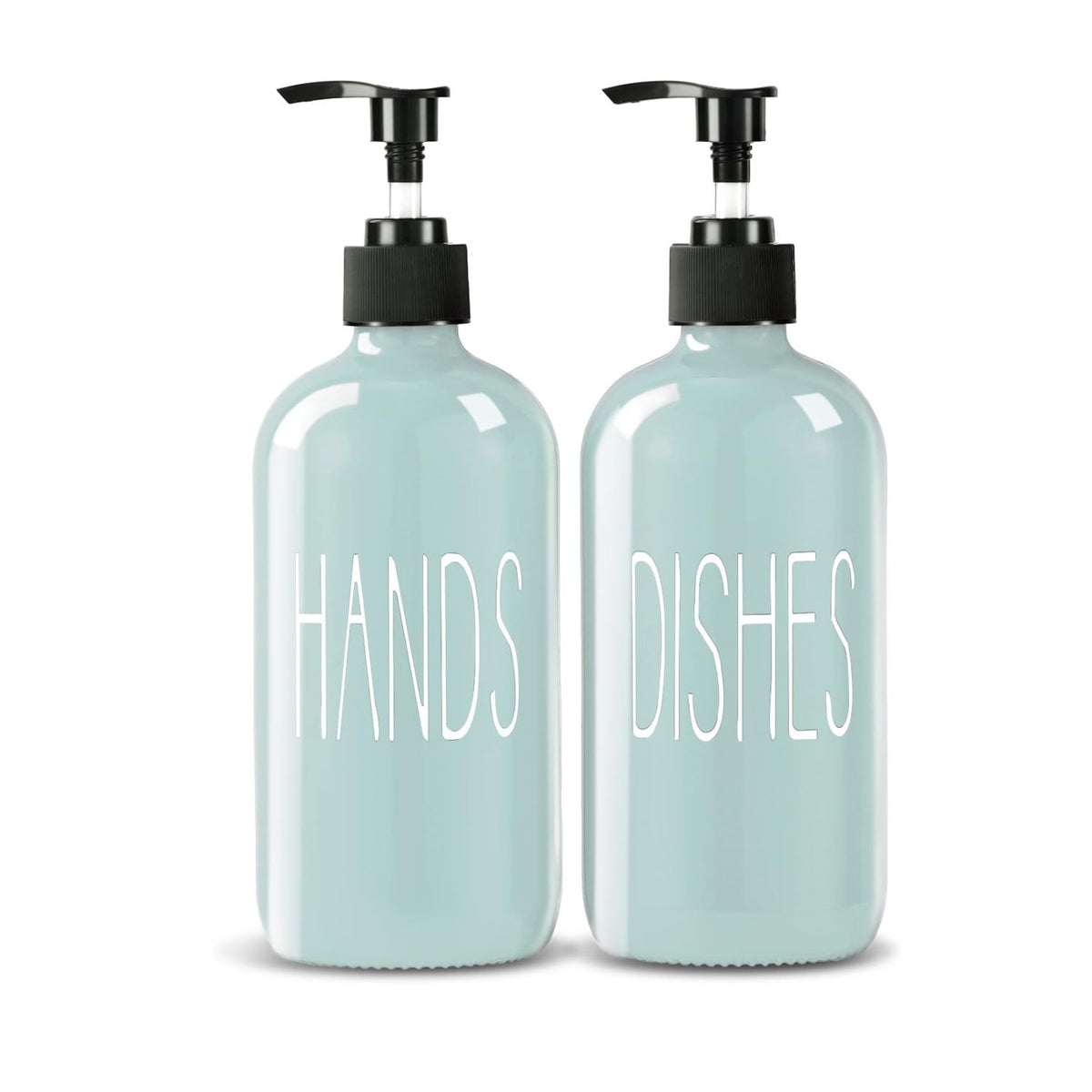 Home Collection Pack of 2 Glass Soap Dispenser Kitchen Sink Dish and Hand Soap Pump Bottles 16 oz