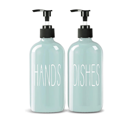 Home Collection Pack of 2 Glass Soap Dispenser Kitchen Sink Dish and Hand Soap Pump Bottles 16 oz