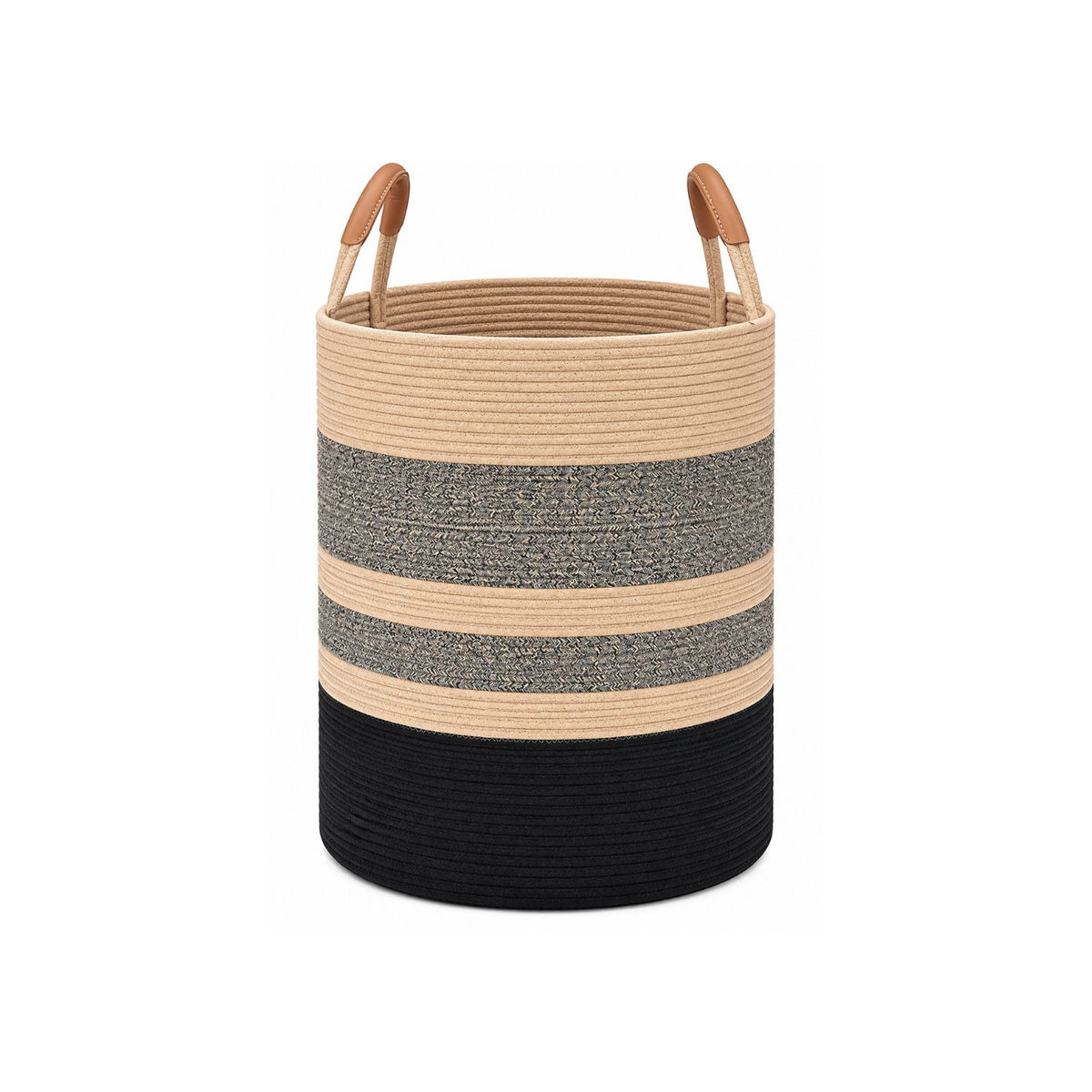 Home Collection 60L Woven Rope Laundry Hamper with Leather Handles