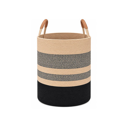 Home Collection 60L Woven Rope Laundry Hamper with Leather Handles