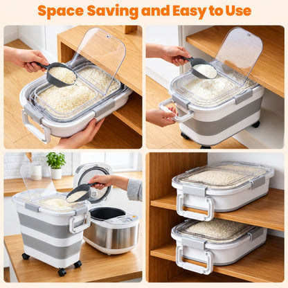 Home Collection Collapsible Airtight Rice Storage Container with Wheels