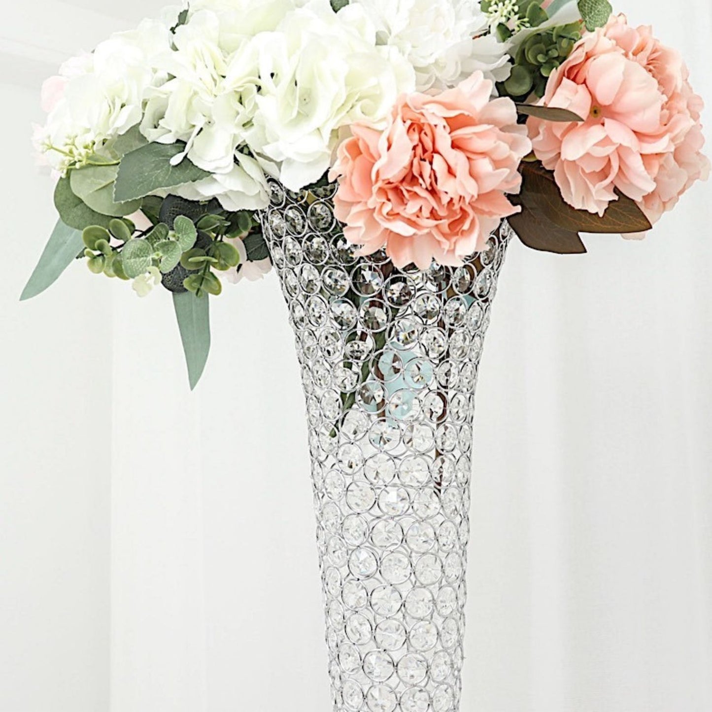 Home Collection 2Pcs Silver Metal Trumpet Vases with Acrylic Crystal Beads 40"