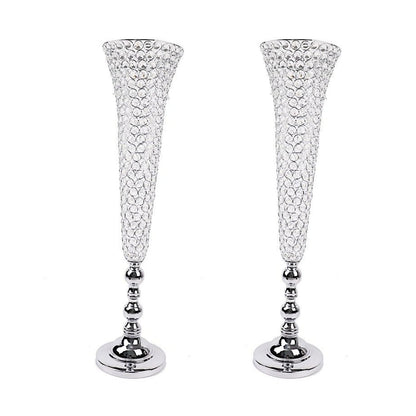 Home Collection 2Pcs Silver Metal Trumpet Vases with Acrylic Crystal Beads 40"