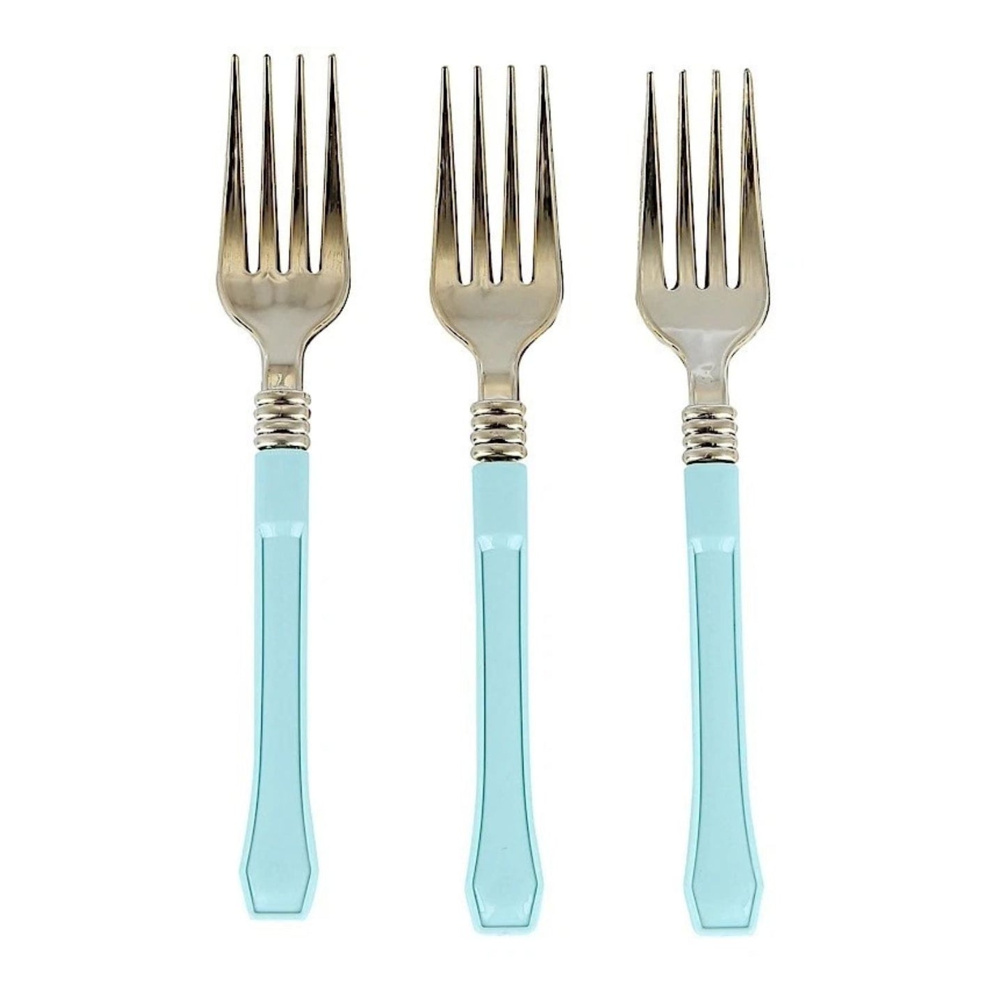 Home Collection Metallic Gold Disposable Forks with Blue Handle