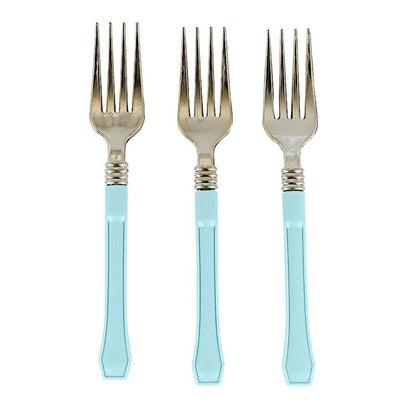 Home Collection Metallic Gold Disposable Forks with Blue Handle