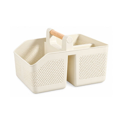 Home Collection Portable Plastic Shower Caddy Basket with Bamboo Handle
