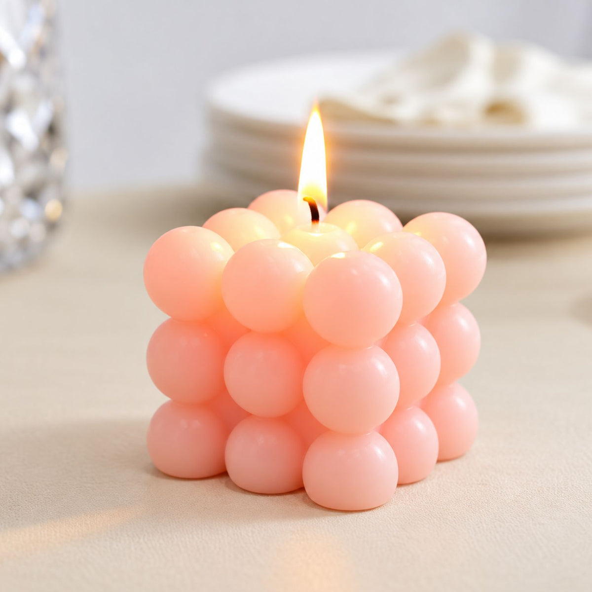 Home Collection Pack of 2 Bubble Cube Unscented Paraffin Wax Candles