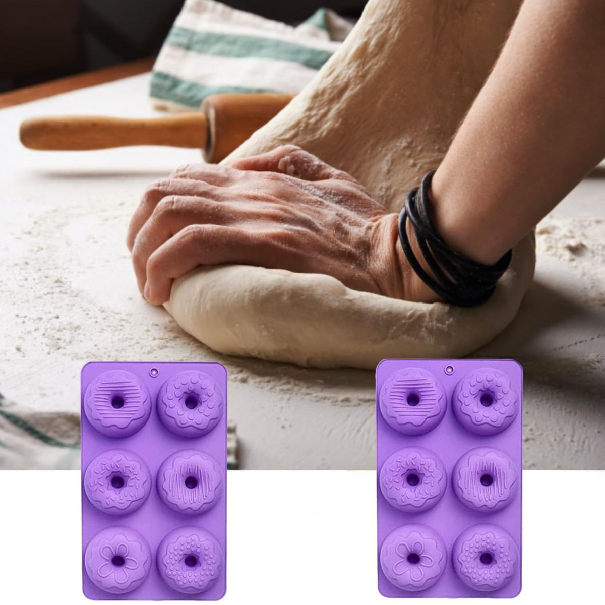Home Collection Pack of 2 Purple Nonstick Silicone Donut Baking Molds
