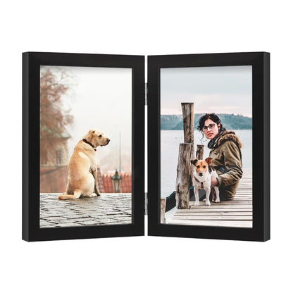 Home Collection Double Wooden Hinged Picture Frame 4x6 Inch Vertical Tabletop Display