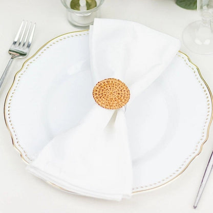 Home Collection Pack of 4 Natural Metal Napkin Rings with Woven Rattan Design 2"