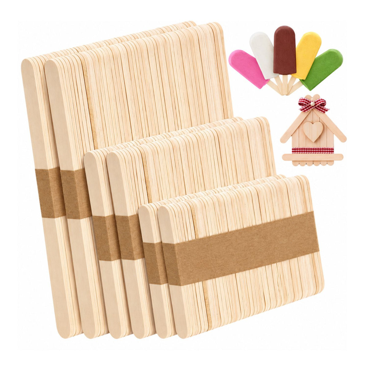Home Collection 300Pcs Natural Wood Craft Sticks 3 Sizes