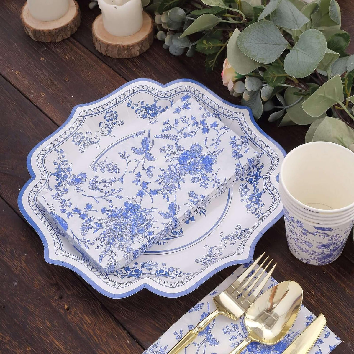 Home Collection 20-Pack White & Blue Floral 2-Ply Paper Dinner Napkins