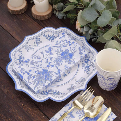 Home Collection 20-Pack White & Blue Floral 2-Ply Paper Dinner Napkins