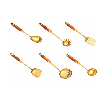 Home Collection Pack of 6 Stainless Steel Kitchen Utensil Set with Wooden Handles