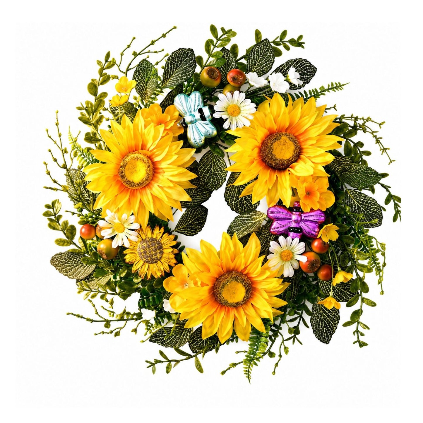 Home Collection Sunflower Summer Wreath for Front Door with Daisy and Bee