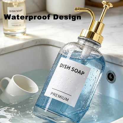 Home Collection Pack of 2 18Oz Clear Glass Soap Dispensers with Pumps Tray and Labels