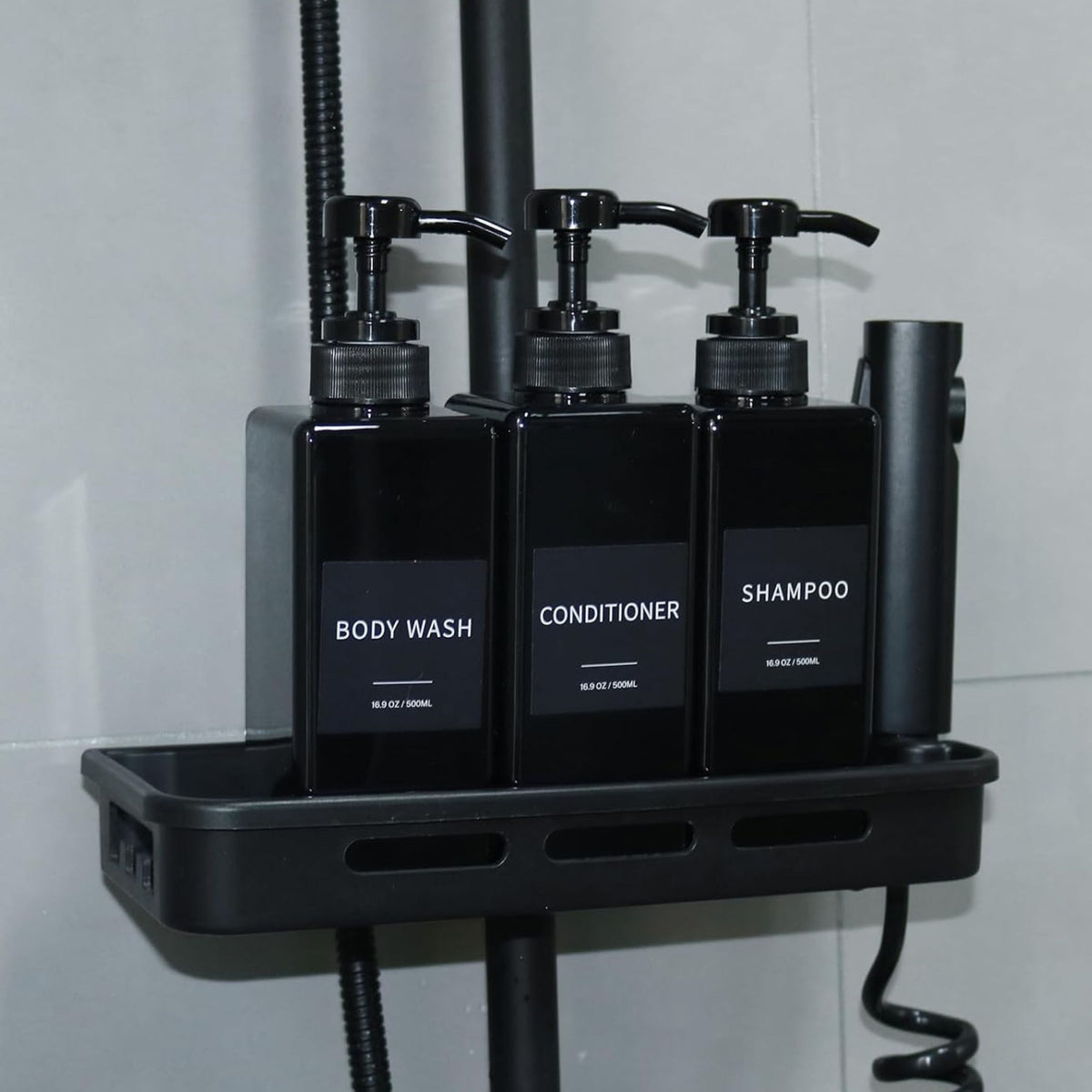 Home Collection Pack of 3 Shampoo Conditioner and Body Wash Pump Dispenser Set 16.9 Oz