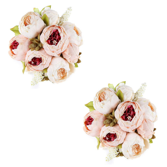 Home Collection Artificial Peony Silk Flower Bouquet Peach