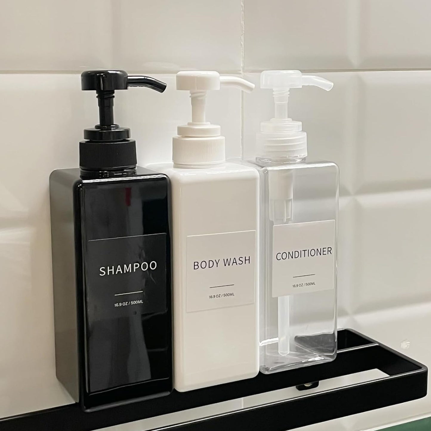 Home Collection Pack of 3 Shampoo Conditioner and Body Wash Pump Dispenser Set 16.9 Oz