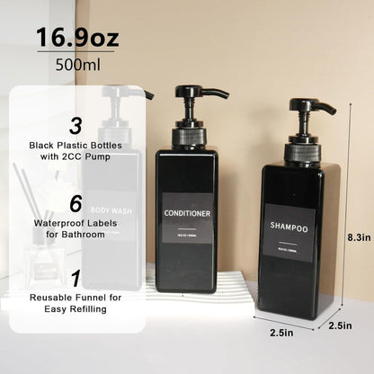Home Collection Pack of 3 Shampoo Conditioner and Body Wash Pump Dispenser Set 16.9 Oz