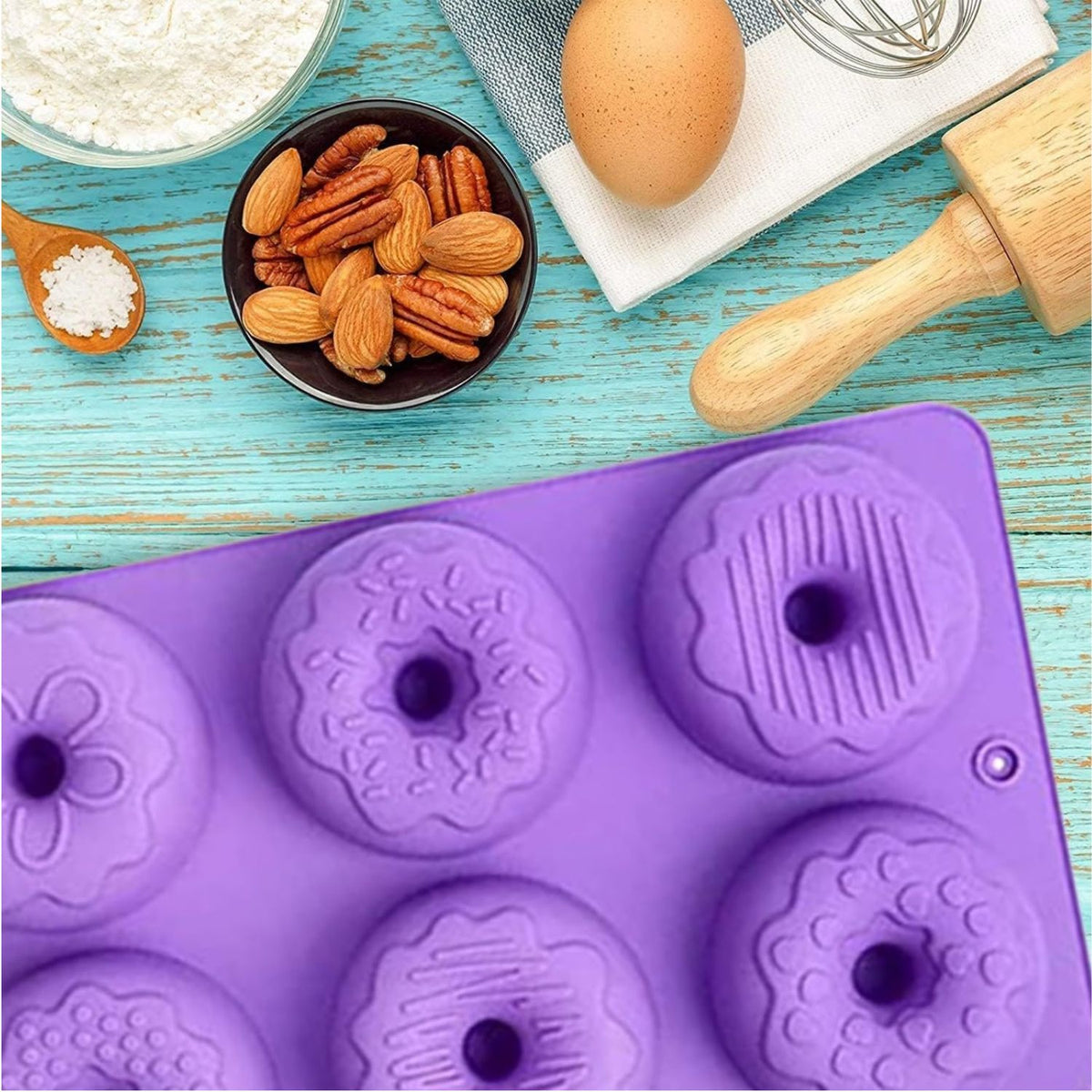 Home Collection Pack of 2 Purple Nonstick Silicone Donut Baking Molds