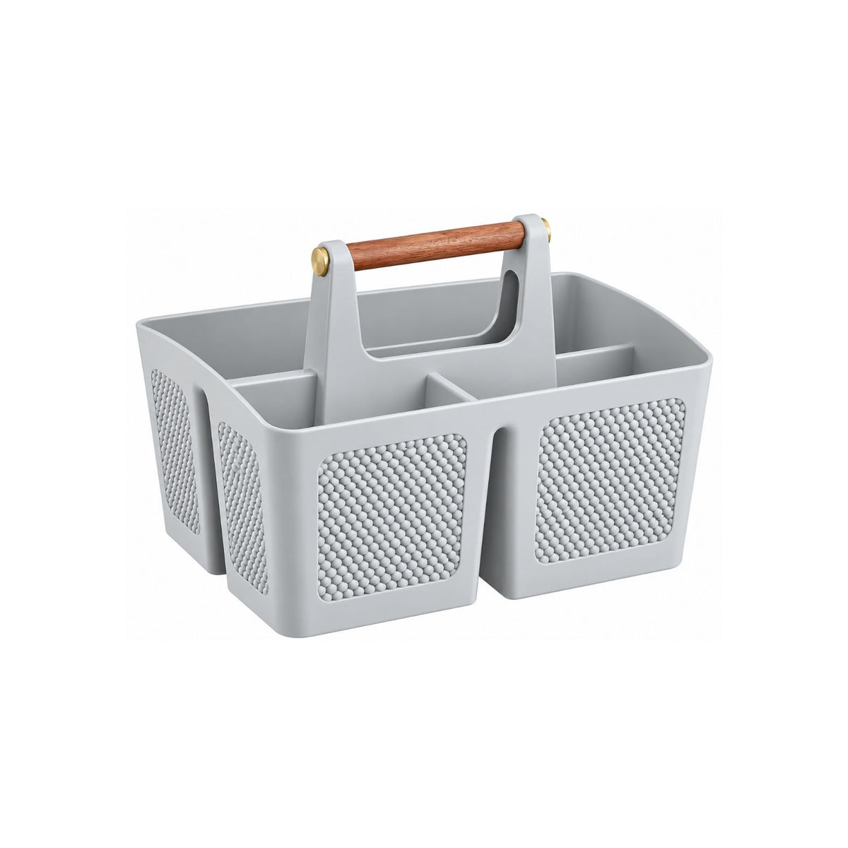 Home Collection 3-Compartment Portable Shower Caddy with Wooden Handle