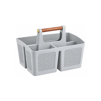 Home Collection 3-Compartment Portable Shower Caddy with Wooden Handle