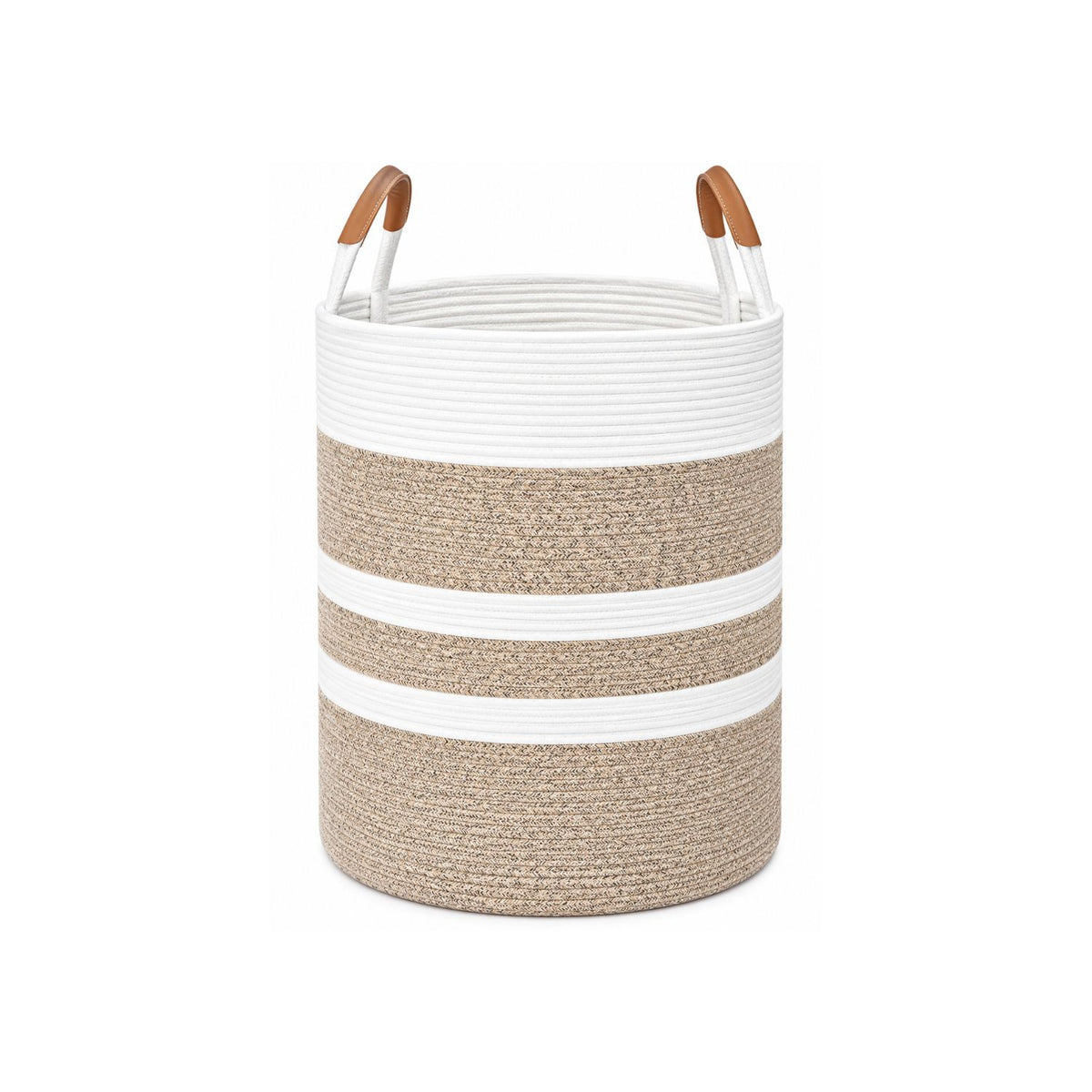 Home Collection 60L Woven Rope Laundry Hamper with Leather Handles