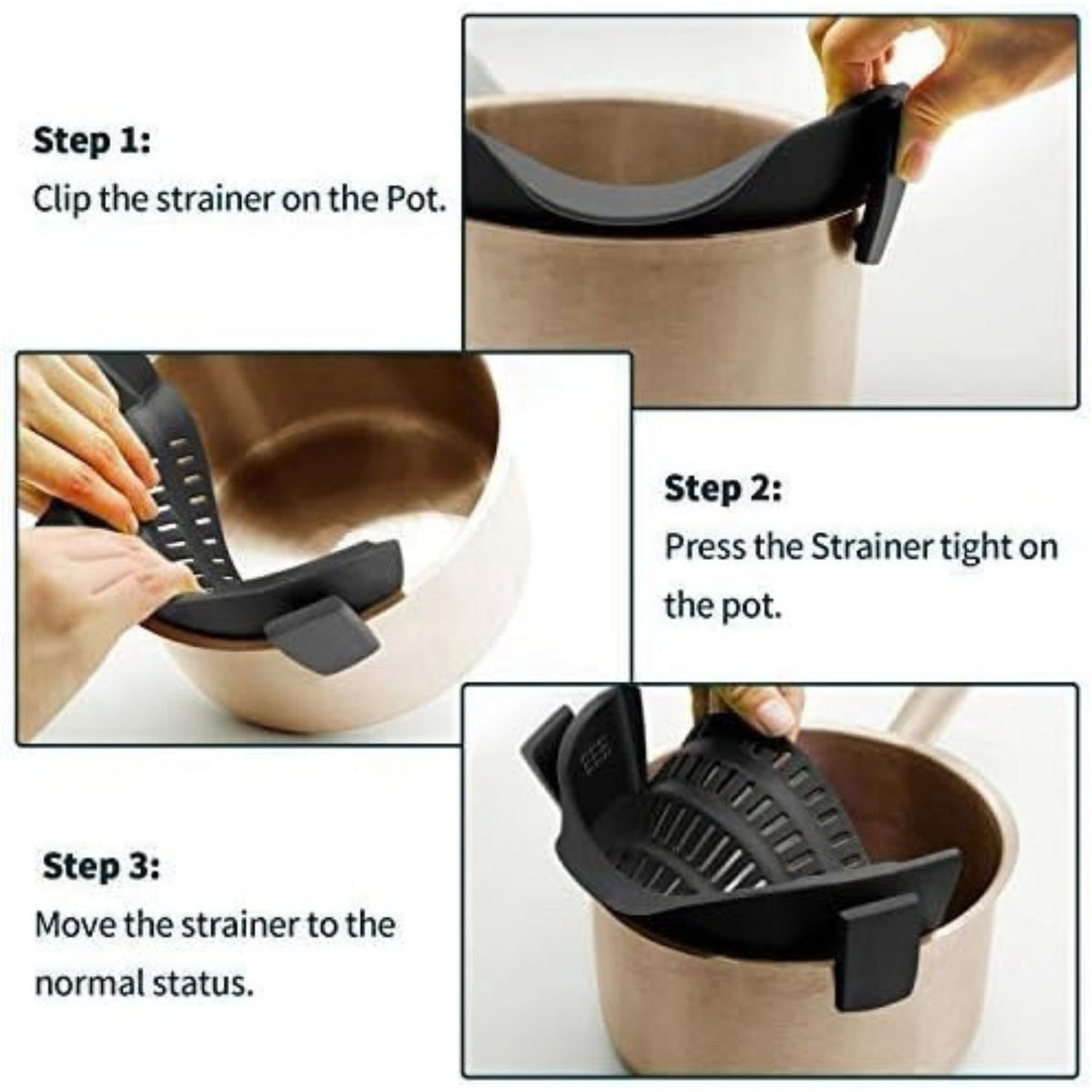 Home Collection Clip-On Silicone Pasta Strainer 8.86x3.55 inch Space-Saving Kitchen Colander