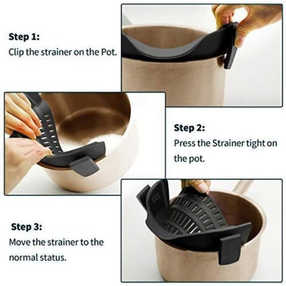 Home Collection Clip-On Silicone Pasta Strainer 8.86x3.55 inch Space-Saving Kitchen Colander