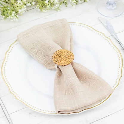 Home Collection Pack of 4 Natural Metal Napkin Rings with Woven Rattan Design 2"