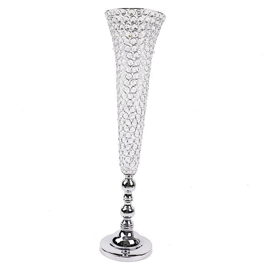 Home Collection 2Pcs Silver Metal Trumpet Vases with Acrylic Crystal Beads 40"