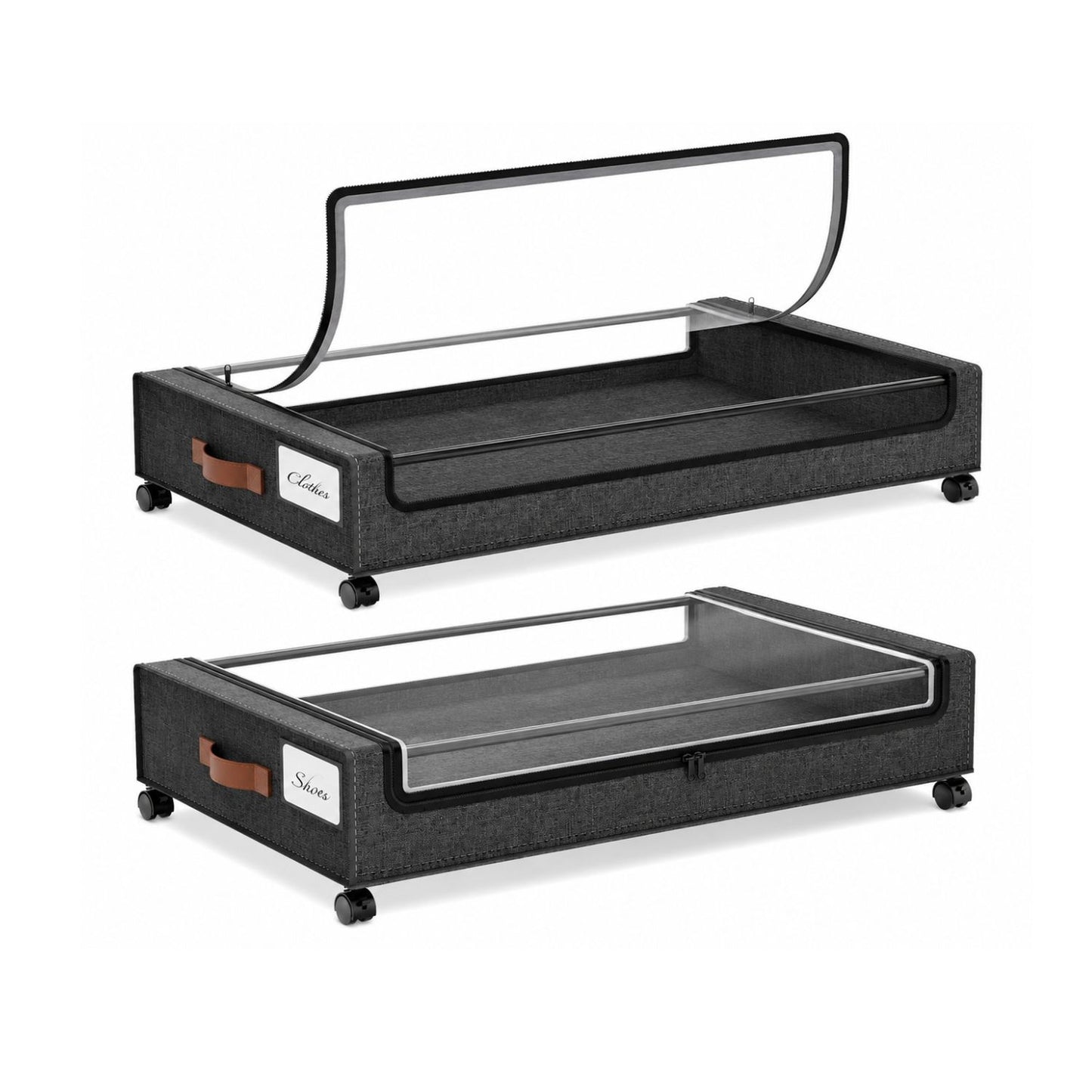 Home Collection Pack of 2 Large Under Bed Storage with Wheels Containers for Clothes and Shoes