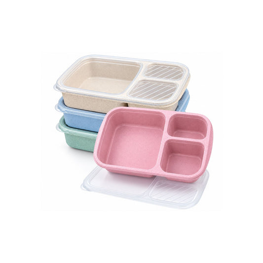 Home Collection 3-Compartment Wheat Straw Meal Prep Lunch Box Food Storage Container Set