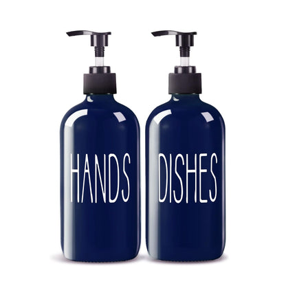 Home Collection Pack of 2 Glass Soap Dispenser Kitchen Sink Dish and Hand Soap Pump Bottles 16 oz