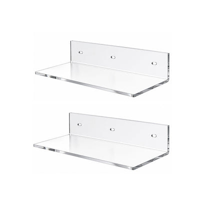 Home Collection Pack of 12-Inch Acrylic Floating Wall Shelves for Figures Plants and Décor