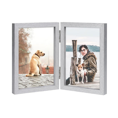 Home Collection Double Wooden Hinged Picture Frame 4x6 Inch Vertical Tabletop Display
