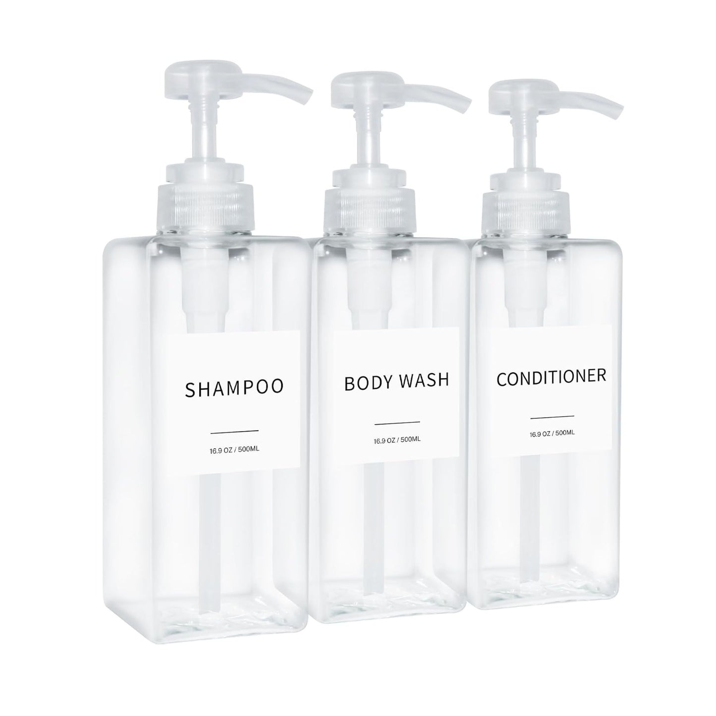 Home Collection Pack of 3 Shampoo Conditioner and Body Wash Pump Dispenser Set 16.9 Oz