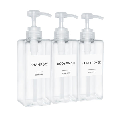 Home Collection Pack of 3 Shampoo Conditioner and Body Wash Pump Dispenser Set 16.9 Oz