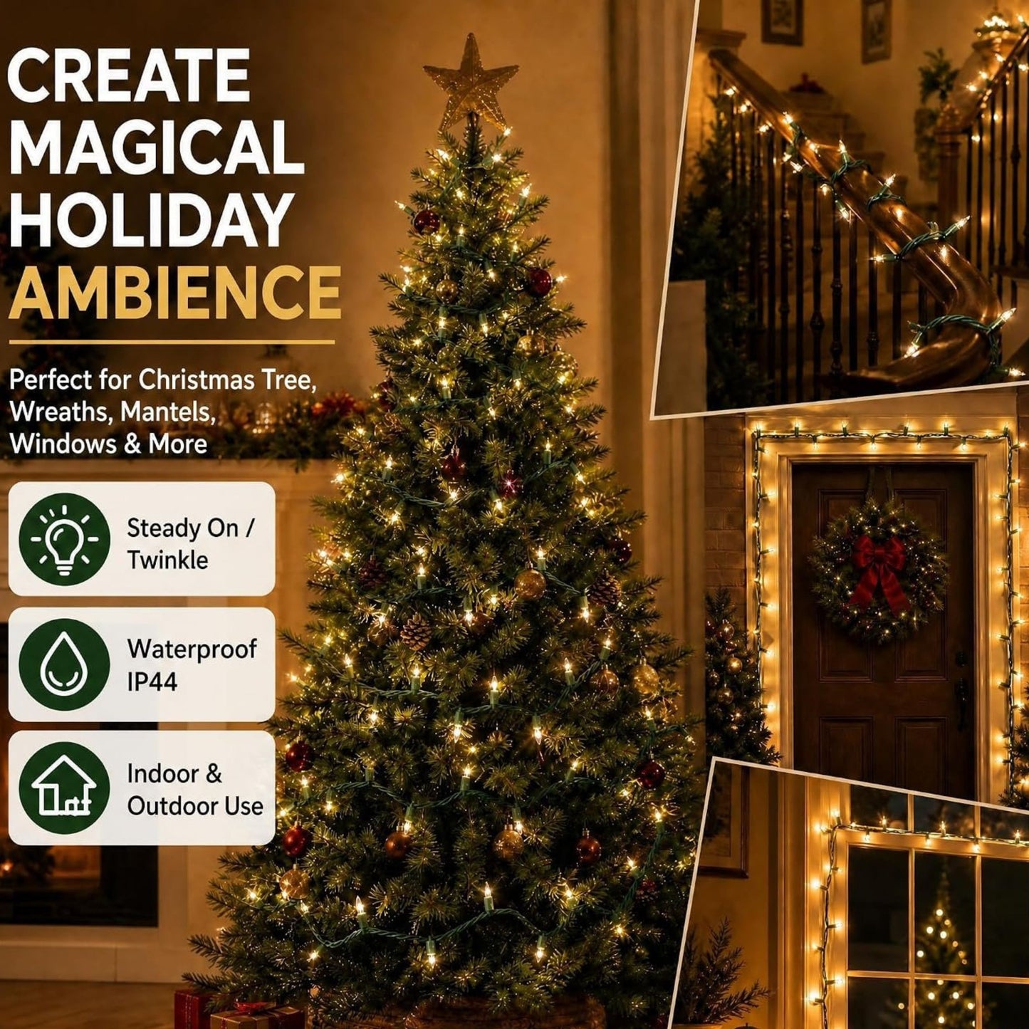 Home Collection 20FT 100-Count Incandescent Christmas String Lights Waterproof Indoor and Outdoor Tree Lights