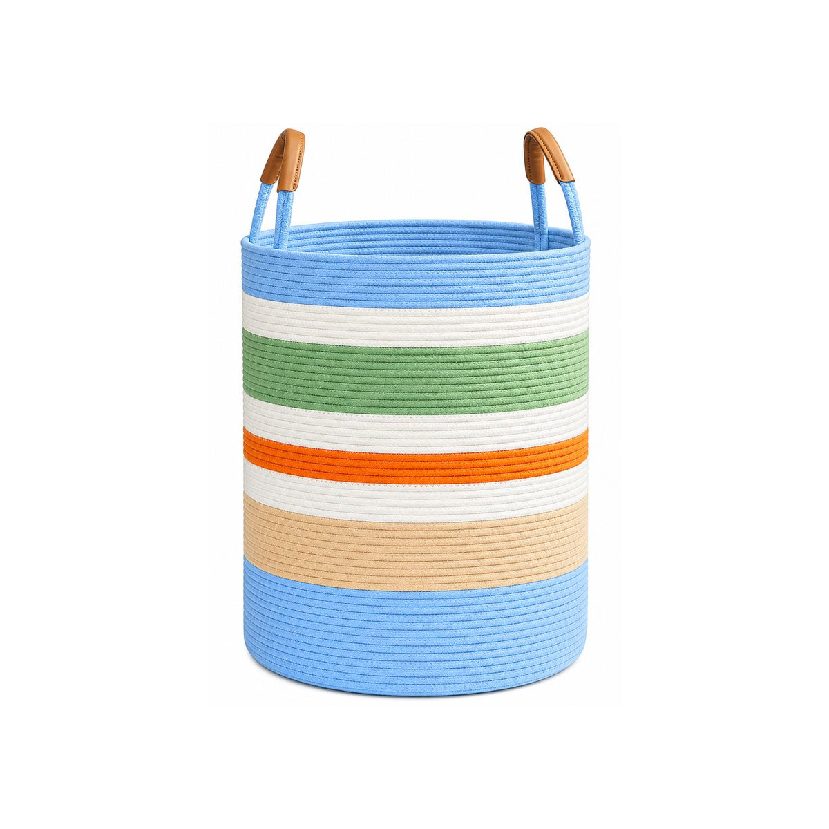 Home Collection 60L Woven Rope Laundry Hamper with Leather Handles