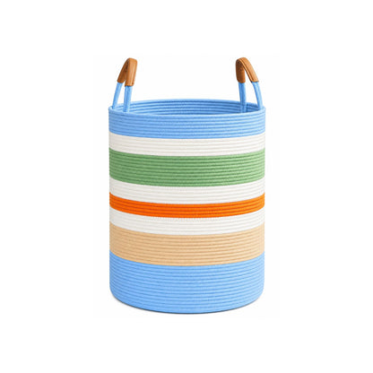 Home Collection 60L Woven Rope Laundry Hamper with Leather Handles