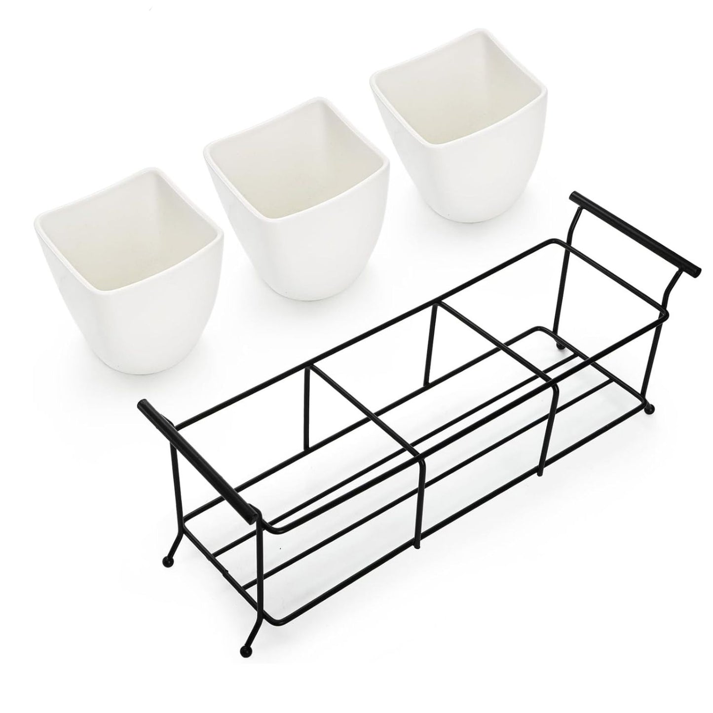 Home Collection 3-Piece Ceramic Flatware Caddy with Metal Rack