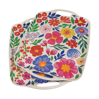 Home Collection Pack of 2 Melamine Serving Trays with Handles 17x12 Inch