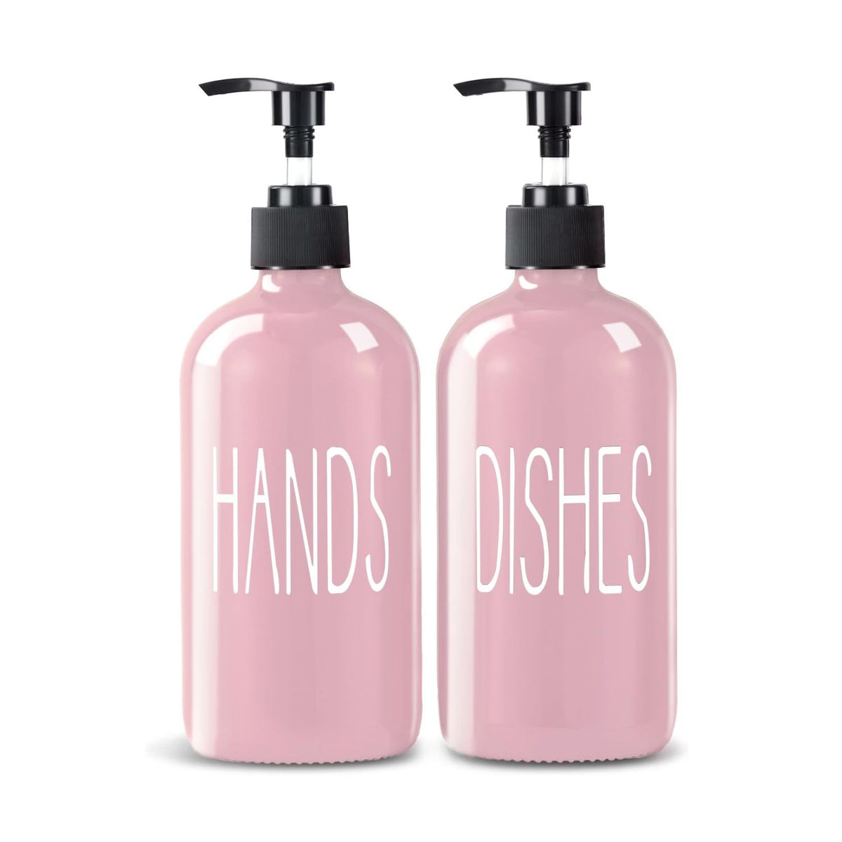Home Collection Pack of 2 Glass Soap Dispenser Kitchen Sink Dish and Hand Soap Pump Bottles 16 oz