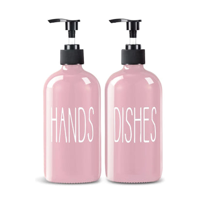 Home Collection Pack of 2 Glass Soap Dispenser Kitchen Sink Dish and Hand Soap Pump Bottles 16 oz