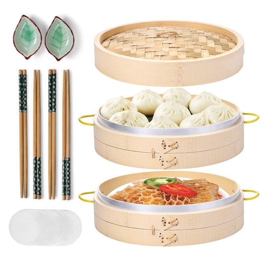 Home Collection 2-Tier Bamboo Steamer Basket Set of 10"