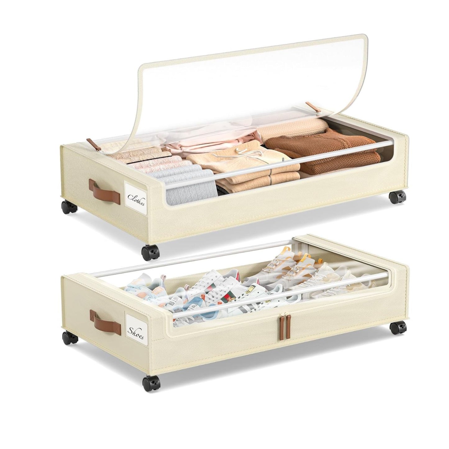 Home Collection Pack of 2 Large Under Bed Storage with Wheels Containers for Clothes and Shoes