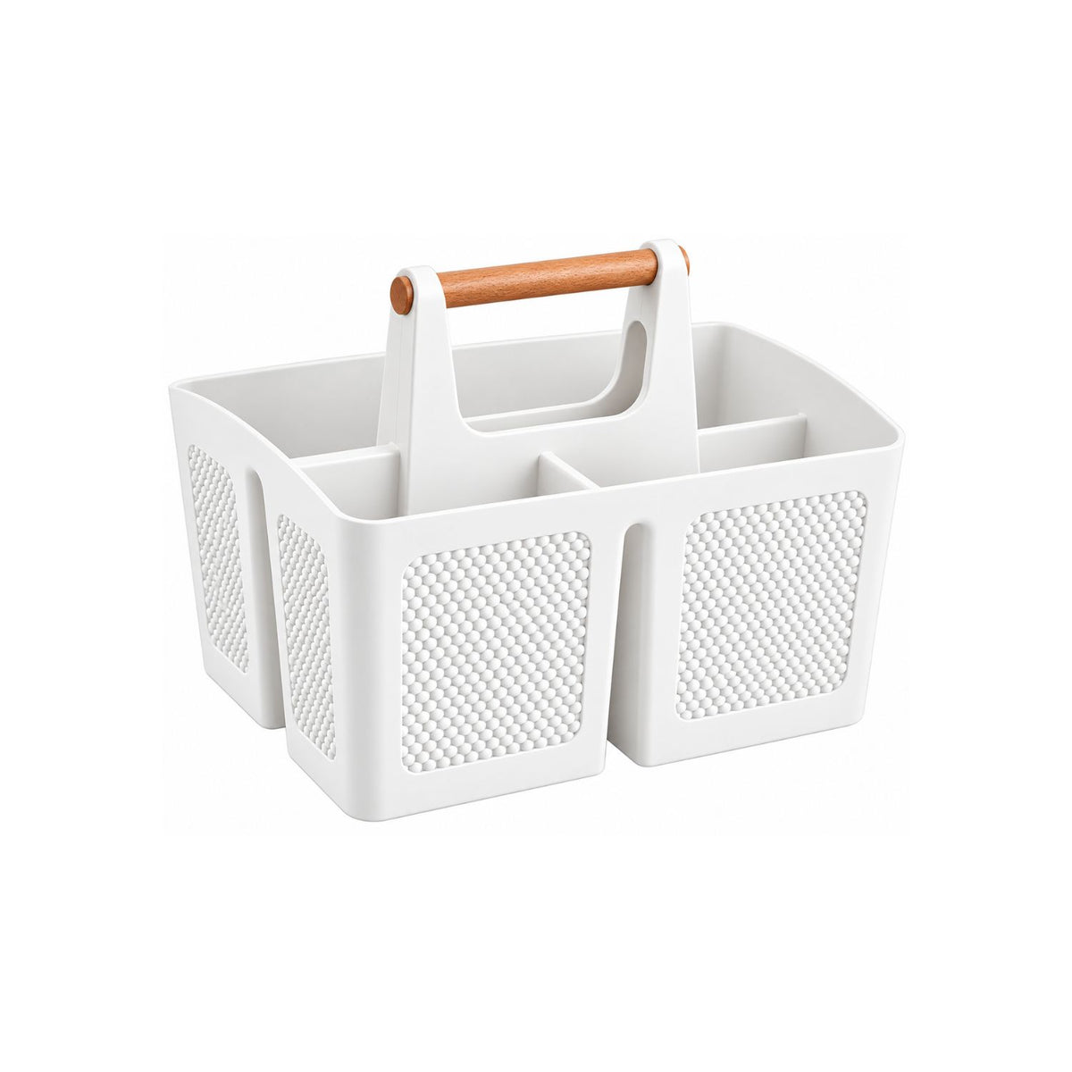 Home Collection 3-Compartment Portable Shower Caddy with Wooden Handle